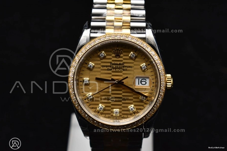 Dial Edition Bracelet YG Textured SS VS 126283rbr Steel 36 904L Jubilee Best 1:1 577 on Diamonds Comfortable DateJust VSF 0317